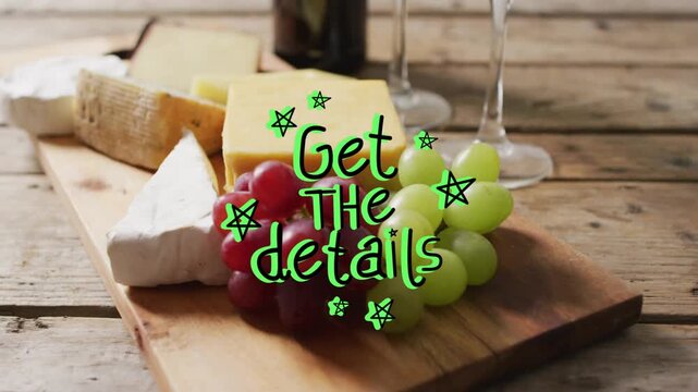 Overlay appearing on charcuterie, cycling colors and strokes, keeping food static, showing details