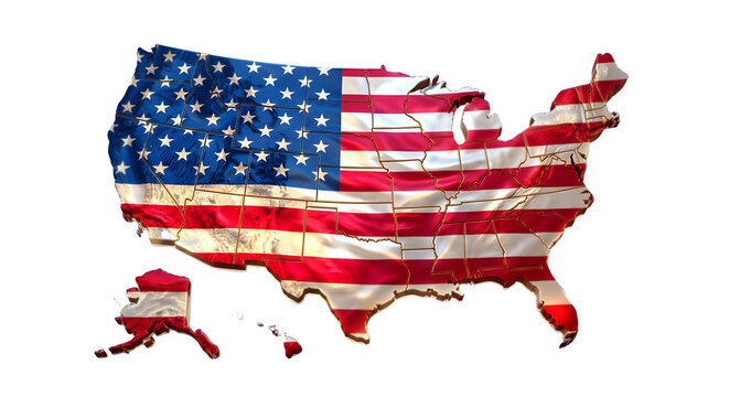 3D United States Flag on Map &ndash; American Flag Overlay on USA Geography Concept