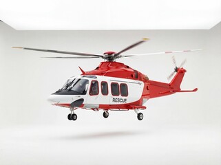 Rescue helicopter, fully captured, white background, bright and professional photography, no logo.