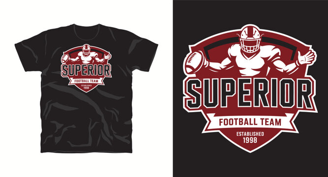 Superior football team established 1998 american football player sport logo design on black t-shirt