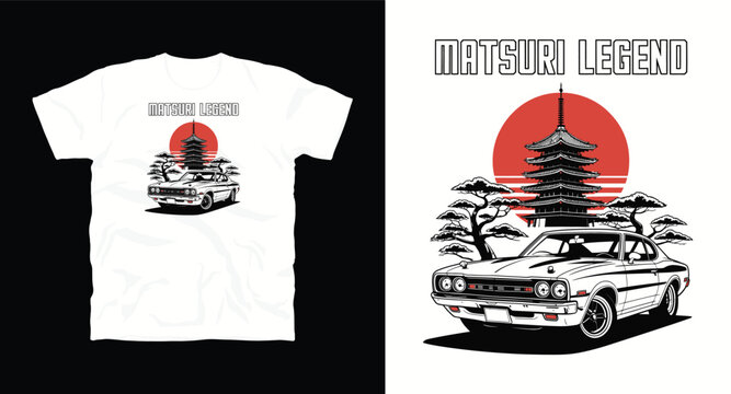 Matsuri legend car pagoda and trees illustration