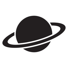A simple black and white graphic of a planet with a ring system. © Rasel