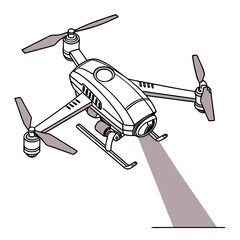 Drone with four rotors and spotlight on white background © md razab 1122