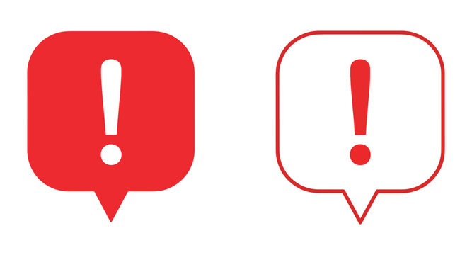 A red speech bubble with an exclamation mark and its outline counterpart.