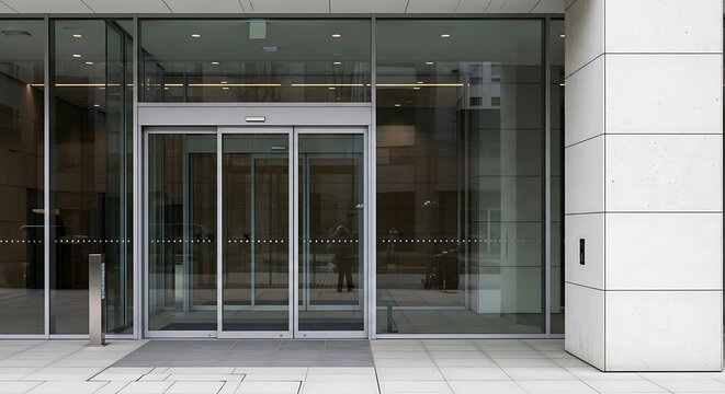 Modern Glass Entrance with Automatic Sliding Doors