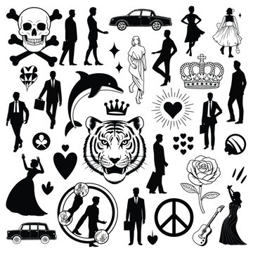 Pirate icons vector silhouette set cartoon collection design symbols