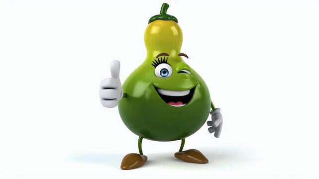A cheerful and anthropomorphic bottle gourd character giving enthusiastic thumbs-up gesture, isolated on white background to convey sense of health and positivity 