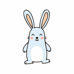 Fototapeta premium Adorable cartoon rabbit standing on hind legs with big ears and cute facial expression
