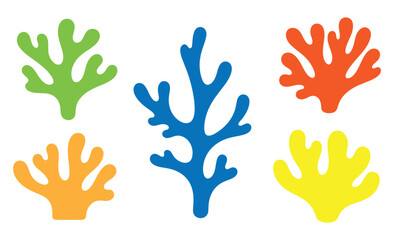 Fototapeta premium Colorful coral shapes arranged in a visually appealing pattern on a white background.