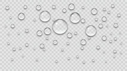 Realistic water drops, pure rain droplets on transparent background, clean