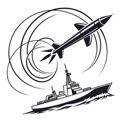 Black and white of a missile launching from a warship © MST SABLRON