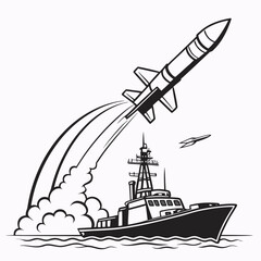 Black and white of a missile launching from a warship 2 © MST SABLRON