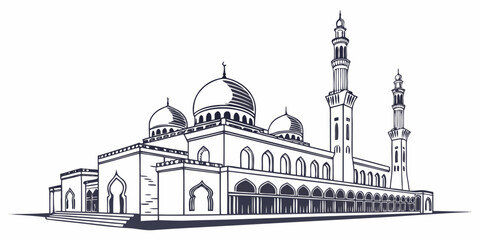 Intricate line drawing of a historic mosque with minarets and domes © Murad
