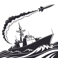 Military warship launching missile over ocean waves © shahin10