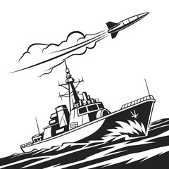 Military warship launching missile over water military ship © shahin10