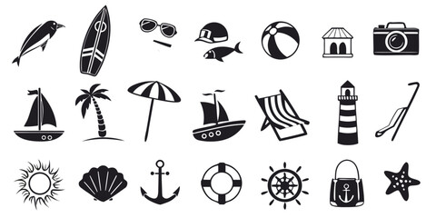 Assorted icons representing various maritime and nautical themes and activities © NAHID 