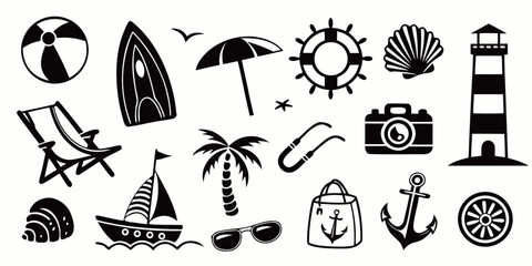 A diverse collection of various objects and symbols in black and white © NAHID 