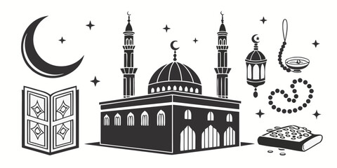 Illustration of islamic architecture and religious symbols © NAHID 