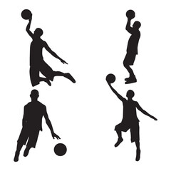 Basketball Player Silhouette Set – Dunk, Dribble and Shoot Action Vector Collection Dynamic basketball player silhouette set featuring dunking, shooting, dribbling and jump action poses. Perfect. © Creative Design
