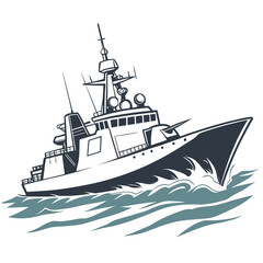 Dark navy guided missile warship cutting through waves © shahin10