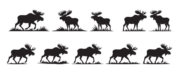 Fototapeta premium Silhouette of Moose Elk in Nature Vector Illustration