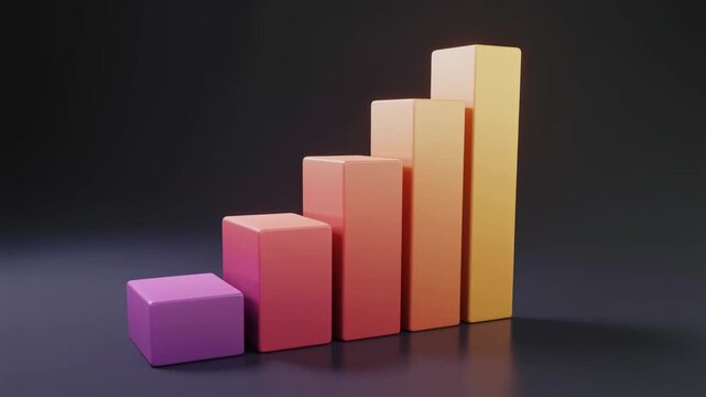 3D Rendered Bar Graph with Increasing Height Bars in Gradient Colors bar chart progress animated