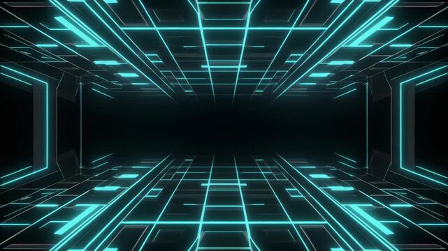 Futuristic looping neon holographic radar transparent geometric lines glowing pulses deep background seamless surreal ambience cascading softly abstract cinematic loop
