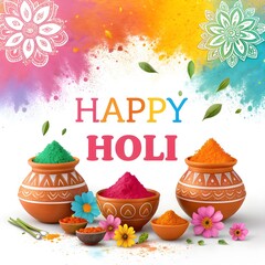 Fototapeta premium Colorful Holi Festival Pot with Gulal Powder Celebration Design