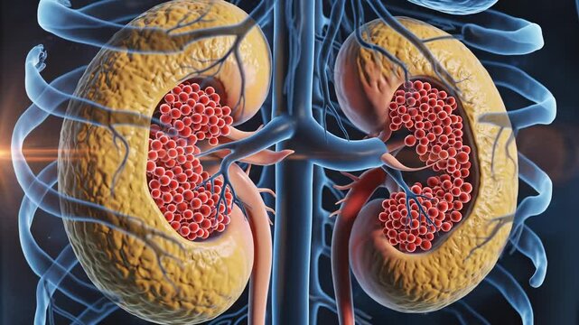 Human kidney anatomy with blood vessels