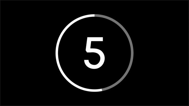 Minimalist 10-1 second countdown animation, Simple circular design on a black background