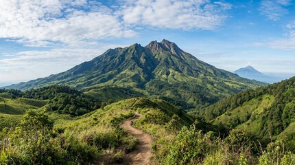 Scenic Volcanic Mountain with Green Hills