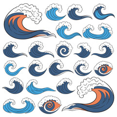 Sea Waves Line Art Vector Set