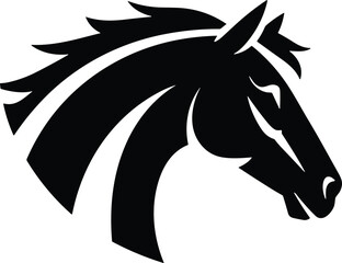 Black and white stylized horse head with flowing mane © Hey there