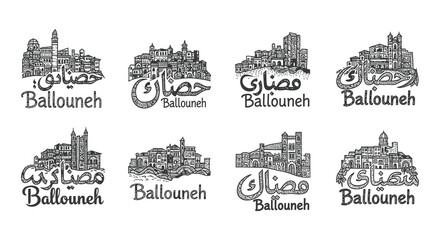 Fototapeta premium Detailed illustrations of ballouneh lebanon featuring architectural skylines