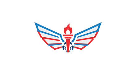 Stylized Torch with Wings Logo Design Element.
