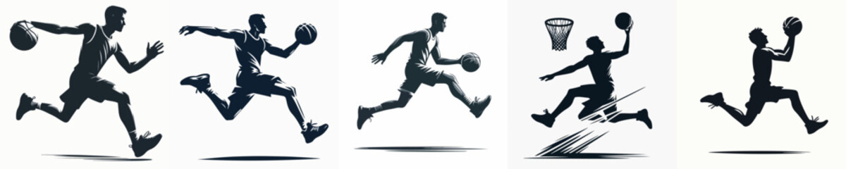 Vector Illustration of Silhouette of a Man Playing Basketball © Fajar