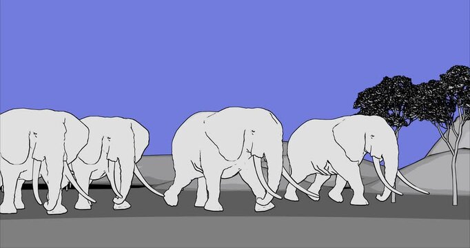 African elephant herd walking in safari wildlife minimalist vector