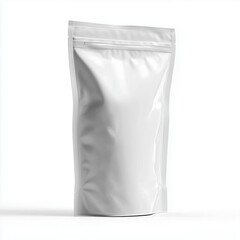 White Matte Doypack Stand-Up Pouch Packaging Mockup On White Background Resealable Product Bag