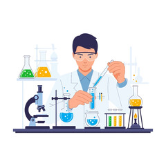 Scientist Conducting Experiment in Laboratory with Equipment