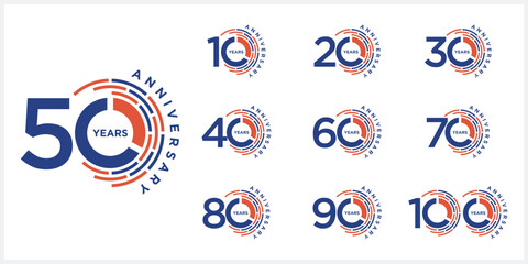 Set of collection 10 to 100 Anniversary for digital technology internet connection logo design inspiration © Rachmad