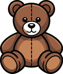 Fototapeta premium Vector illustration of a brown teddy bear sitting with a dashed line down its face
