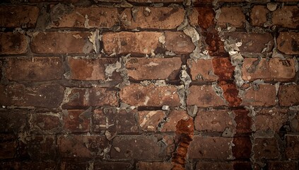 Old Brick Wall With Cracks and Stains Showing Wear Over Time