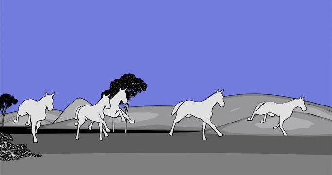 Galloping horses environmental impact animation sequence