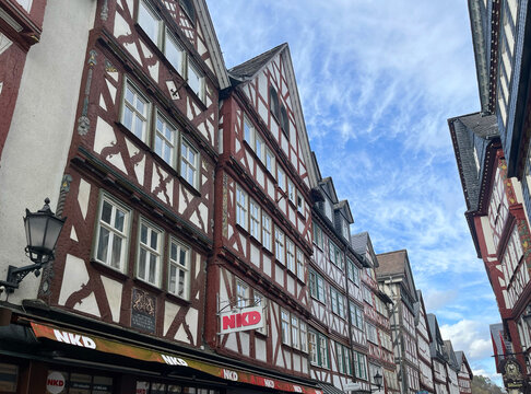 Herborn, Germany - 02.28.2026: Half-timbered houses in the old town of Herborn, Germany