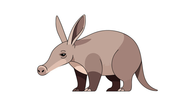 Stylized illustration of a curious aardvark with large ears and a distinct snout, standing against a clean white background