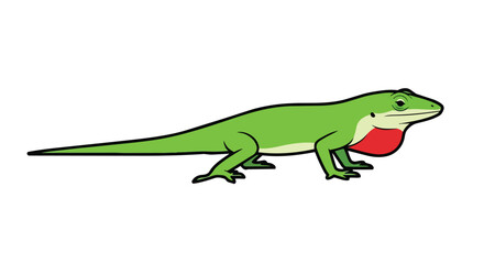 Fototapeta premium Cartoon green lizard with prominent red dewlap displayed against a pure white background, minimalist design