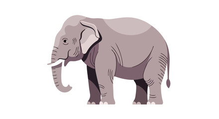 Fototapeta premium Stylized flat illustration of a gentle elephant standing on a white background, perfect for educational or whimsical design applications