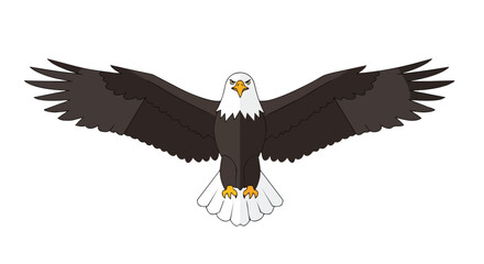 Fototapeta premium A Majestic Bald Eagle Soars with Wings Spread Wide Against a Pure White Background a Symbol of Freedom and Power in Simplistic Cartoon Style