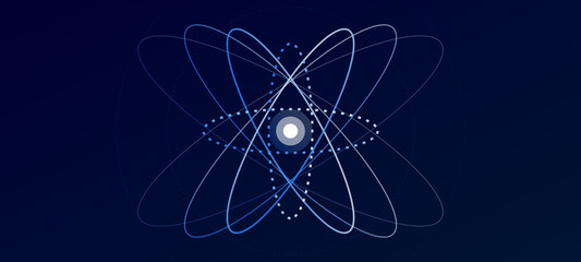 Stunning atomic structure with glowing core and orbiting electrons © ABSTRACT BACKGROUND