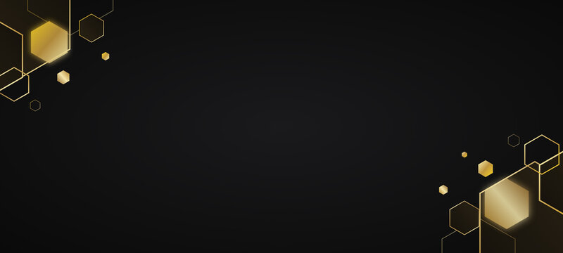 Golden hexagons on black background for modern design